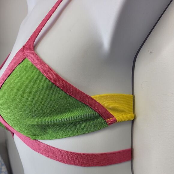 COLOR BLOCK bright strappy bandage bikini top only M/L - Picture 4 of 7